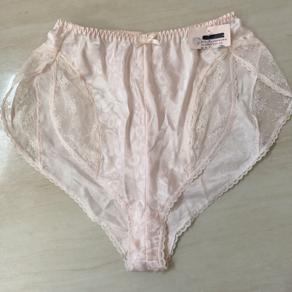 NOS Hilton Pink Satin Lace Panties Australian Made Size 10-16 Sheer Nylon Briefs